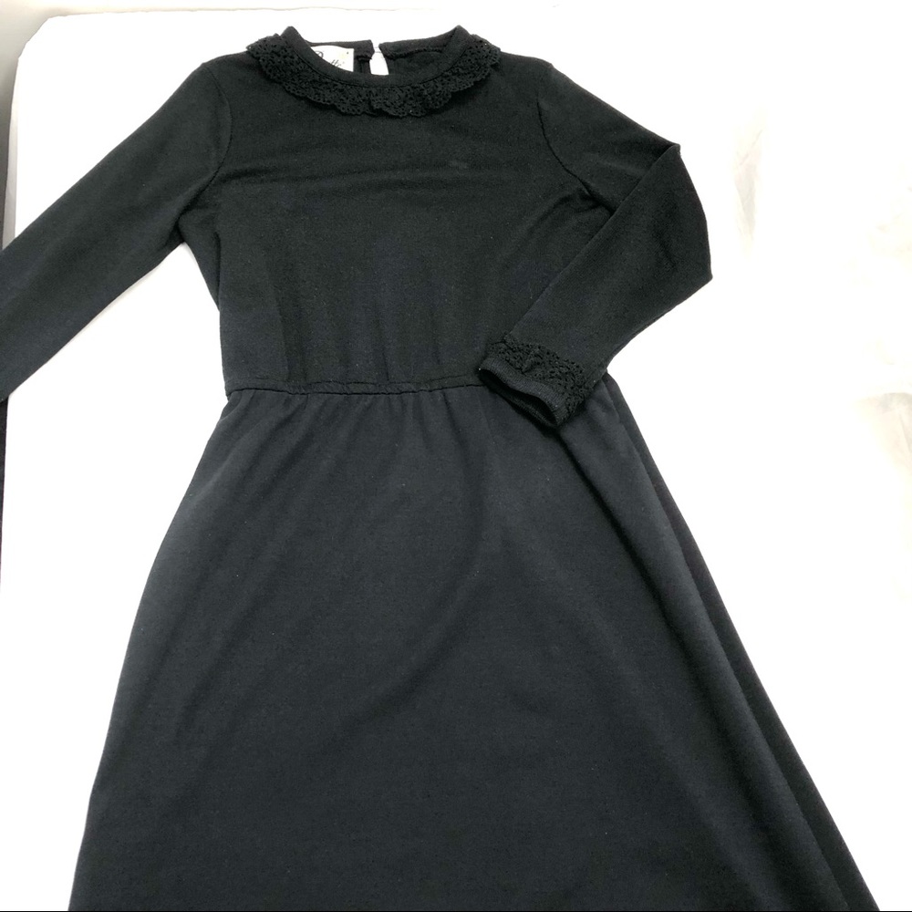 Vintage Black Dress Crocheted Lace Butte Knit 70s